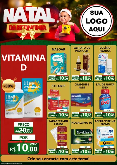 Modelo de Encarte para Encarte A4 Vertical com o tema Natal da Economia para Farmácia