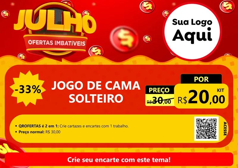 Modelo de Cartaz para Cartaz A4 Horizontal com o tema Julho Ofertas Imbatíveis para Cama, Mesa e Banho