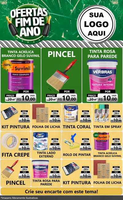 Modelo de Encarte para Encarte Grande com o tema Ofertas Fim de Ano para Tintas e Ferramentas