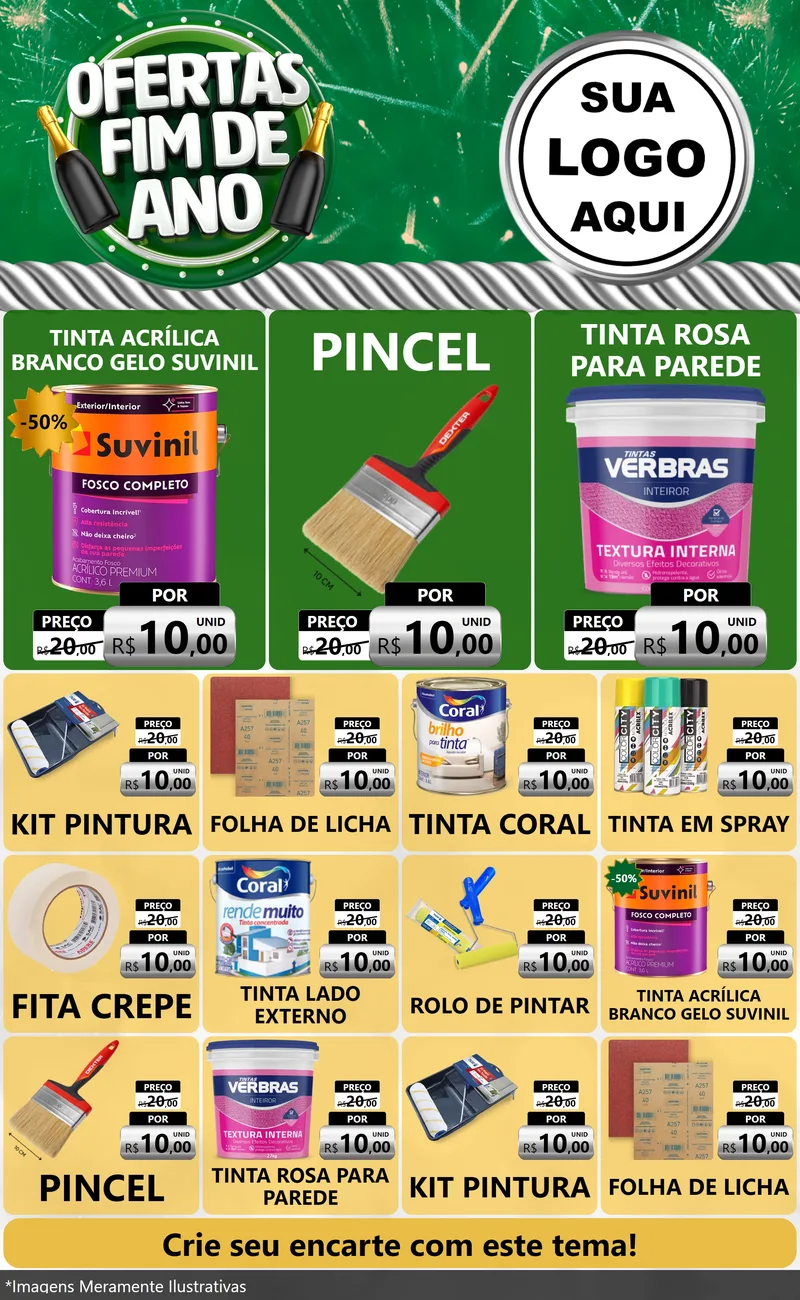 Modelo de Encarte para Encarte Grande com o tema Ofertas Fim de Ano para Tintas e Ferramentas