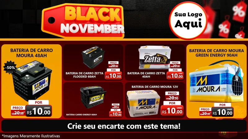 Modelo de TV para TV Horizontal com o tema Black November para Baterias Elétricas
