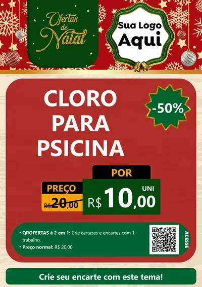 Modelo de Cartaz para Cartaz A4 Vertical com o tema Natal de Ofertas para Produtos para Piscina