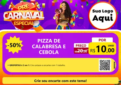 Modelo de Cartaz para Cartaz A4 Horizontal com o tema Pré-Carnaval Especial para Pizzaria