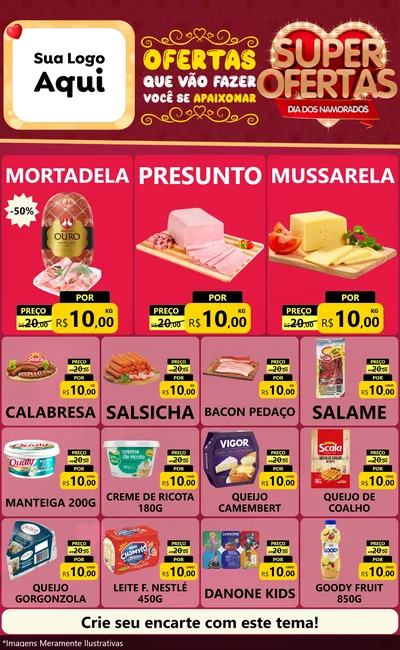 Modelo de Encarte para Encarte Grande com o tema Dia dos Namorados para Frios e Laticínios