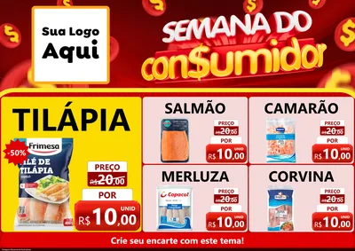 Modelo de Encarte para Encarte A4 Horizontal com o tema Semana do Consumidor para Peixaria