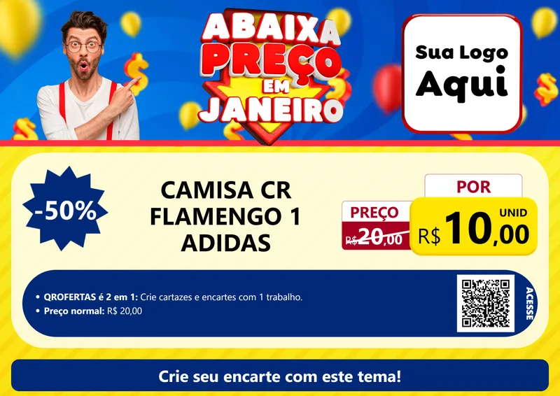 Modelo de Cartaz para Cartaz A4 Horizontal com o tema Abaixa Preço em Janeiro para Roupas e acessórios