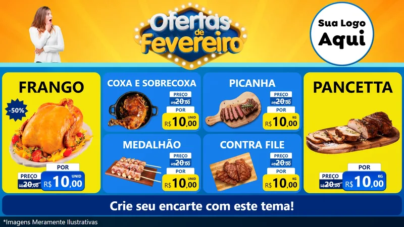 Modelo de TV para TV Horizontal com o tema Ofertas de Fevereiro para Assados