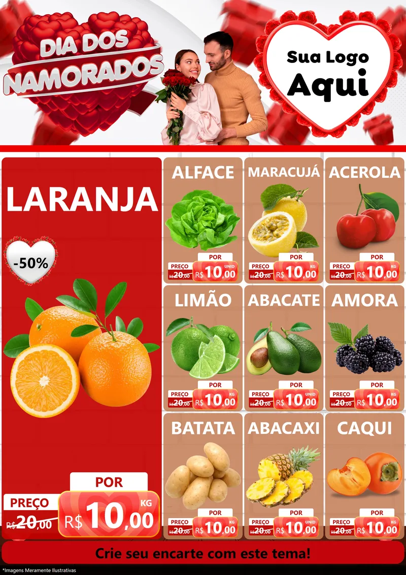 Modelo de Encarte para Encarte A4 Vertical com o tema Dia dos Namorados para Hortifrúti