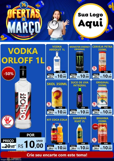 Modelo de Encarte para Encarte A4 Vertical com o tema Ofertas de Março para Distribuidora de bebidas