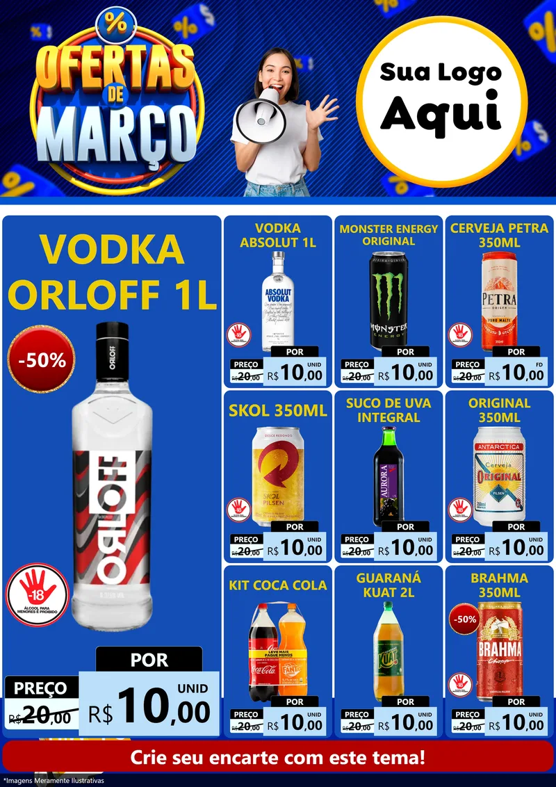 Modelo de Encarte para Encarte A4 Vertical com o tema Ofertas de Março para Distribuidora de bebidas