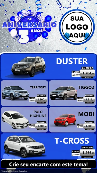 Modelo de TV para TV Vertical com o tema Promoção de Aniversário - 3 Anos para Concessionaria de Carros