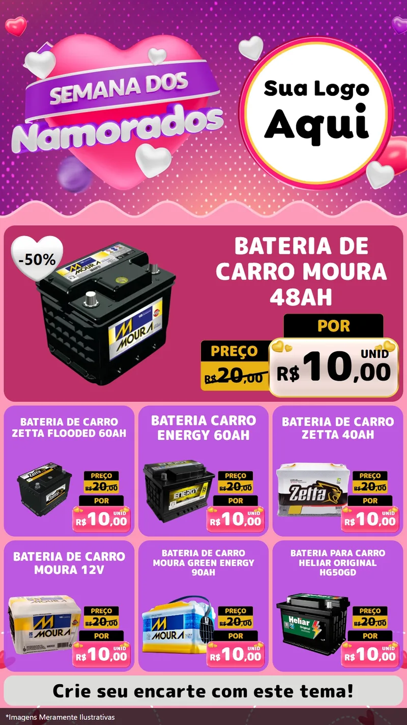 Modelo de Rede Social para Stories com o tema Semana dos Namorados para Baterias Elétricas