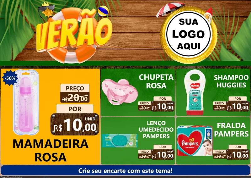 Modelo de Encarte para Encarte A4 Horizontal com o tema Verão para Bebês
