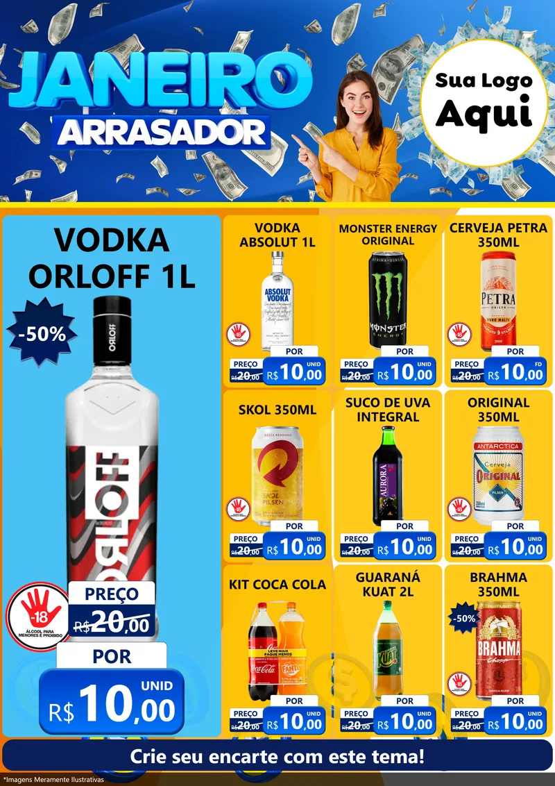 Modelo de Encarte para Encarte A4 Vertical com o tema Janeiro Arrasador para Distribuidora de bebidas
