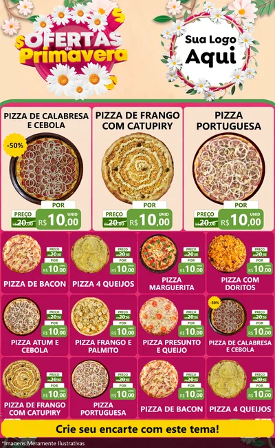 Modelo de Encarte para Encarte Grande com o tema Ofertas de Primavera para Pizzaria