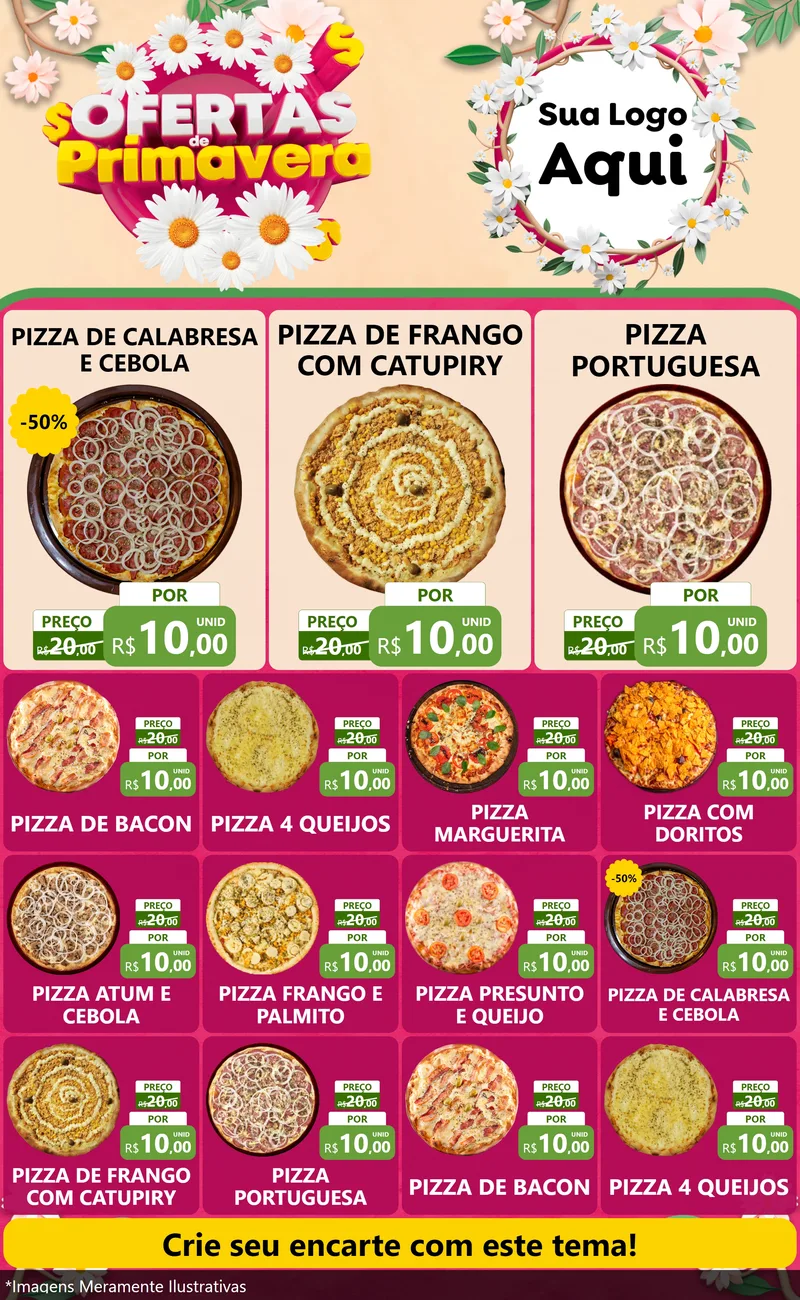 Modelo de Encarte para Encarte Grande com o tema Ofertas de Primavera para Pizzaria