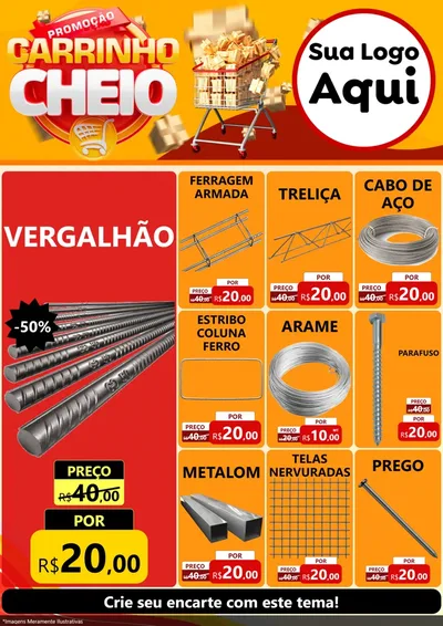 Modelo de Encarte para Encarte A4 Vertical com o tema Promoção carrinho cheio para Ferragens