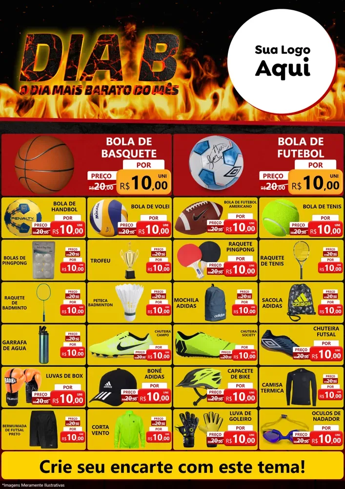 Modelo de Encarte para Encarte A4 Vertical com o tema Dia B para Artigos Esportivos