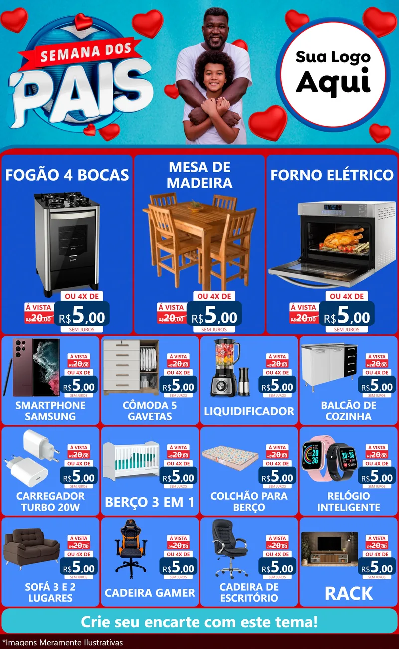 Modelo de Encarte para Encarte Grande com o tema Semana Dos Pais para Móveis e Eletro
