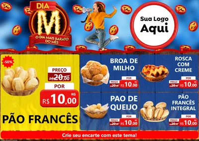Modelo de Encarte para Encarte A4 Horizontal com o tema Dia M - O Dia Mais Barato Do Mês para Padaria
