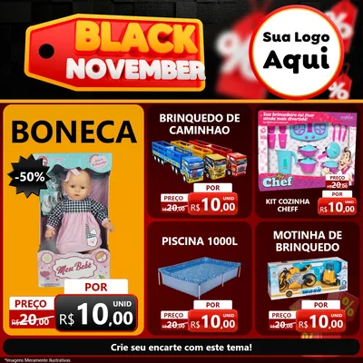 Modelo de Rede Social para Feed Facebook com o tema Black November para Brinquedos