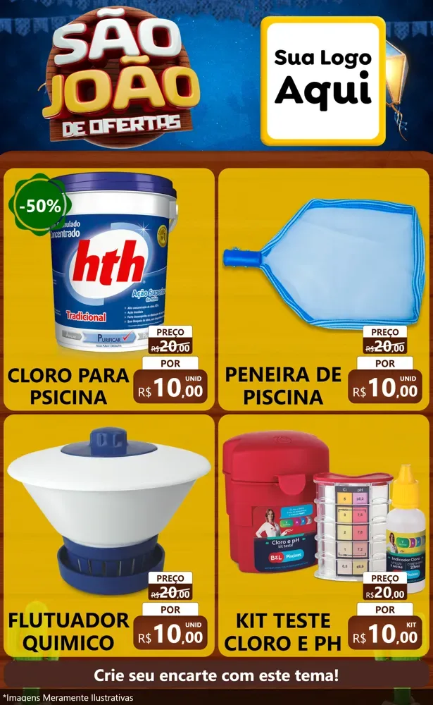 Modelo de Encarte para Encarte Grande com o tema São João Ofertas Imbatíveis! - Junina para Produtos para Piscina