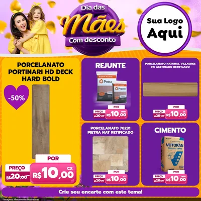 Modelo de Rede Social para Feed Facebook com o tema Dia das Mães com Desconto para Pisos e revestimentos