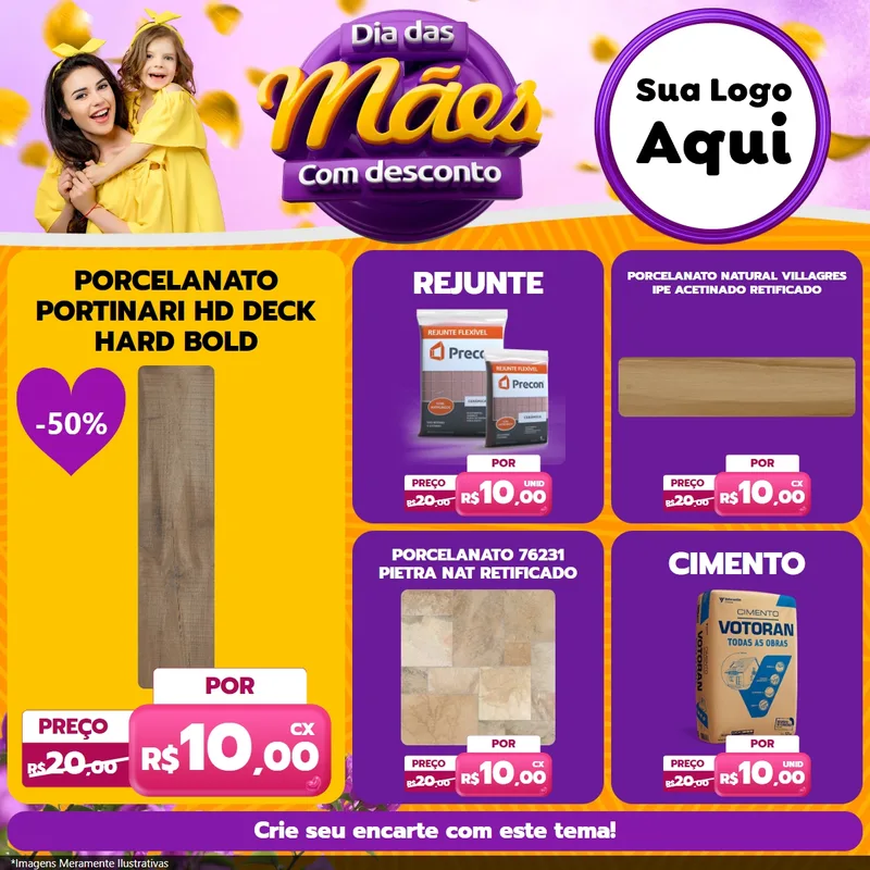 Modelo de Rede Social para Feed Facebook com o tema Dia das Mães com Desconto para Pisos e revestimentos