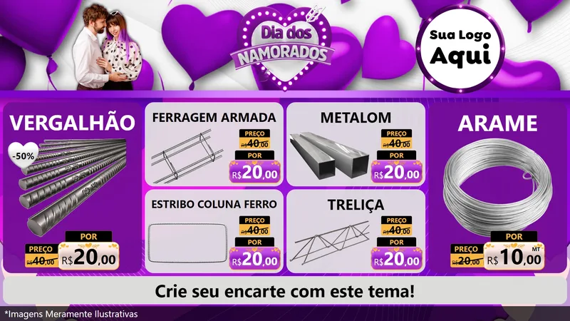 Modelo de TV para TV Horizontal com o tema Dia dos Namorados para Ferragens