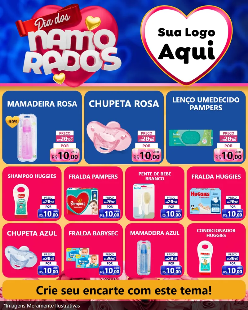 Modelo de Rede Social para Feed Instagram com o tema Dia dos namorados para Bebês
