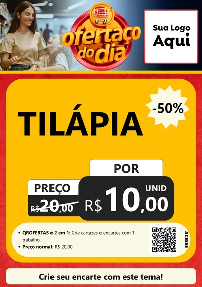 Modelo de Cartaz para Cartaz A4 Vertical com o tema Ofertaço Do Dia para Peixaria