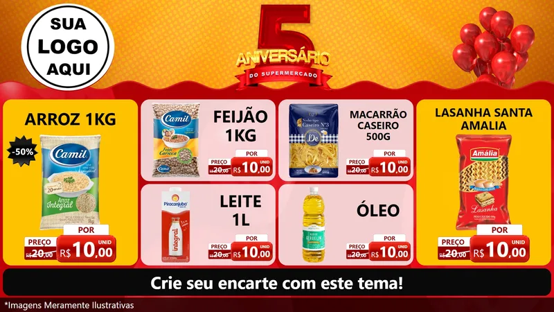 Modelo de TV para TV Horizontal com o tema Aniversário do Supermercado - 5 Anos para Supermercado