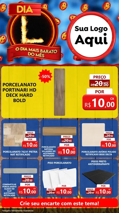 Modelo de Rede Social para Stories com o tema Dia L - O Dia Mais Barato Do Mês para Pisos e revestimentos