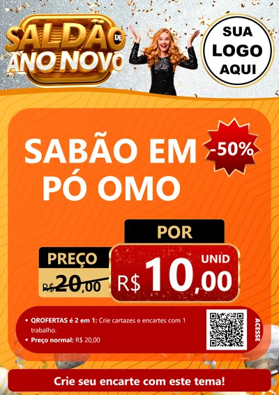 Modelo de Cartaz para Cartaz A4 Vertical com o tema Saldão de Ano Novo para Produtos de Limpeza