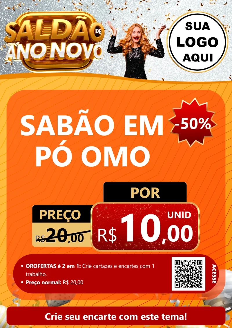 Modelo de Cartaz para Cartaz A4 Vertical com o tema Saldão de Ano Novo para Produtos de Limpeza