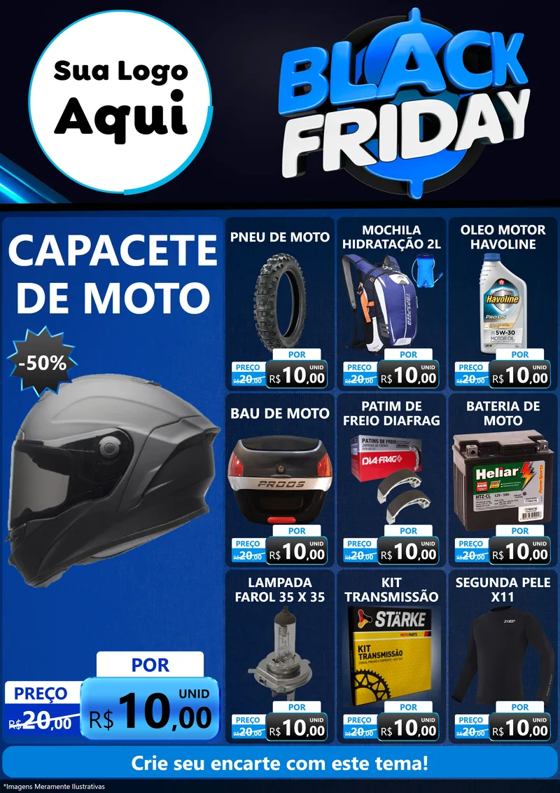 Modelo de Encarte para Encarte A4 Vertical com o tema Black Friday para Moto peças