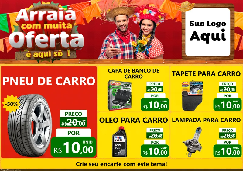 Modelo de Encarte para Encarte A4 Horizontal com o tema Arraiá Com Muita Oferta - É Aqui Sô! para Auto peças