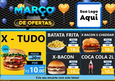 Modelo de Encarte para Encarte A4 Horizontal com o tema Março de Ofertas para Hamburgueria
