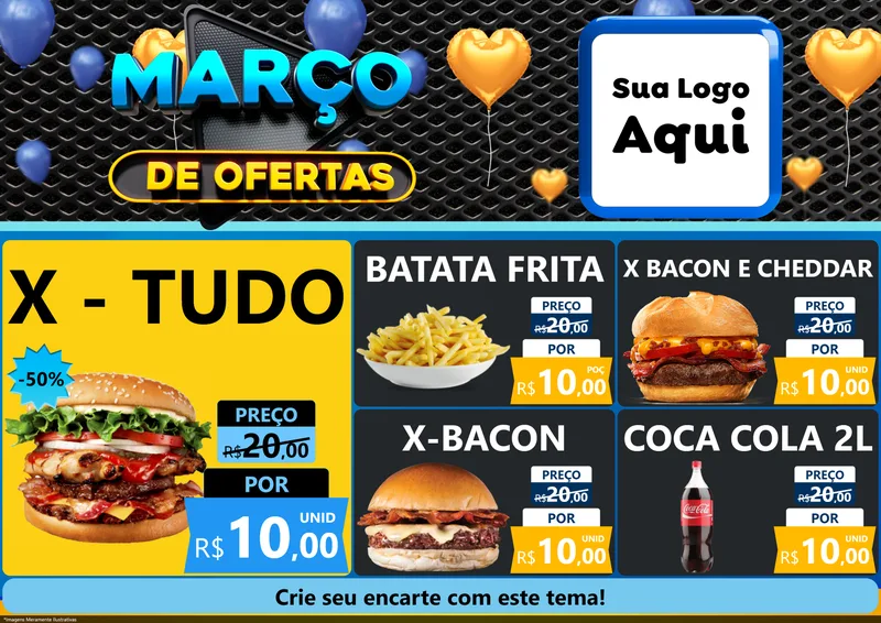 Modelo de Encarte para Encarte A4 Horizontal com o tema Março de Ofertas para Hamburgueria