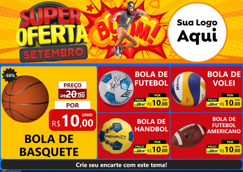 Modelo de Encarte para Encarte A4 Horizontal com o tema Super Oferta Setembro para Artigos Esportivos