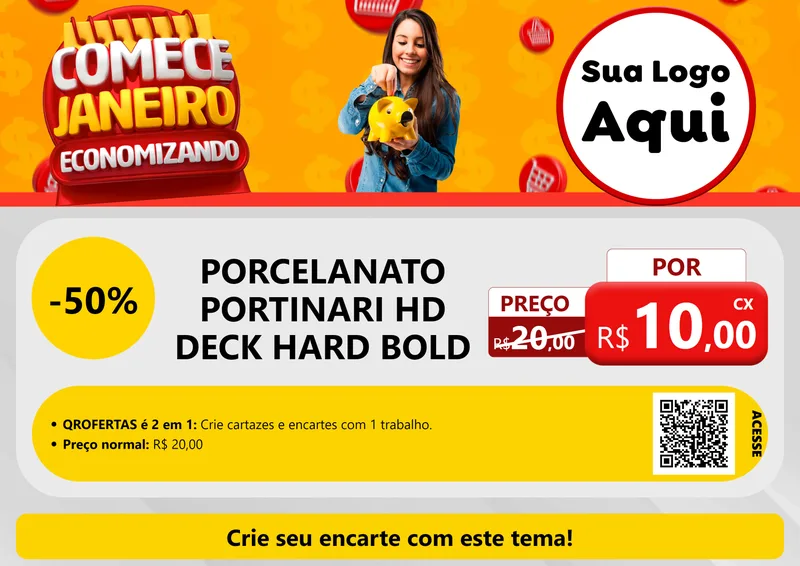 Modelo de Cartaz para Cartaz A4 Horizontal com o tema Comece Janeiro Economizando para Pisos e revestimentos