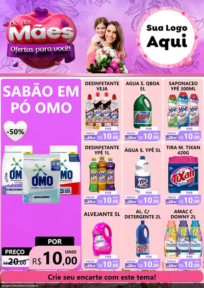Modelo de Encarte para Encarte A4 Vertical com o tema Dia das Mães Ofertas para Você! para Produtos de Limpeza