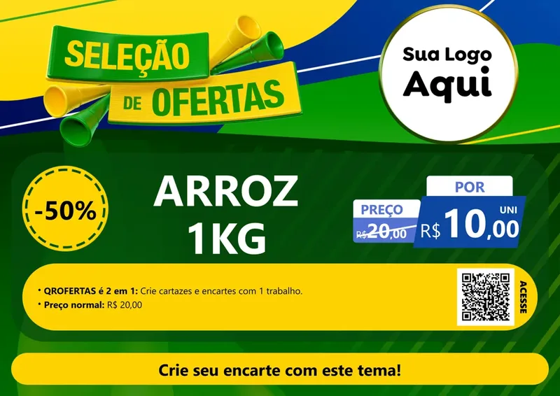 Modelo de Cartaz para Cartaz A4 Horizontal com o tema Seleção de Ofertas - Copa para Supermercado
