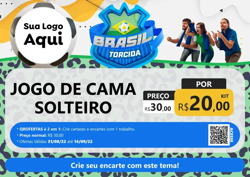 Modelo de Cartaz para Cartaz A4 Horizontal com o tema Brasil Torcida - Copa para Cama, Mesa e Banho