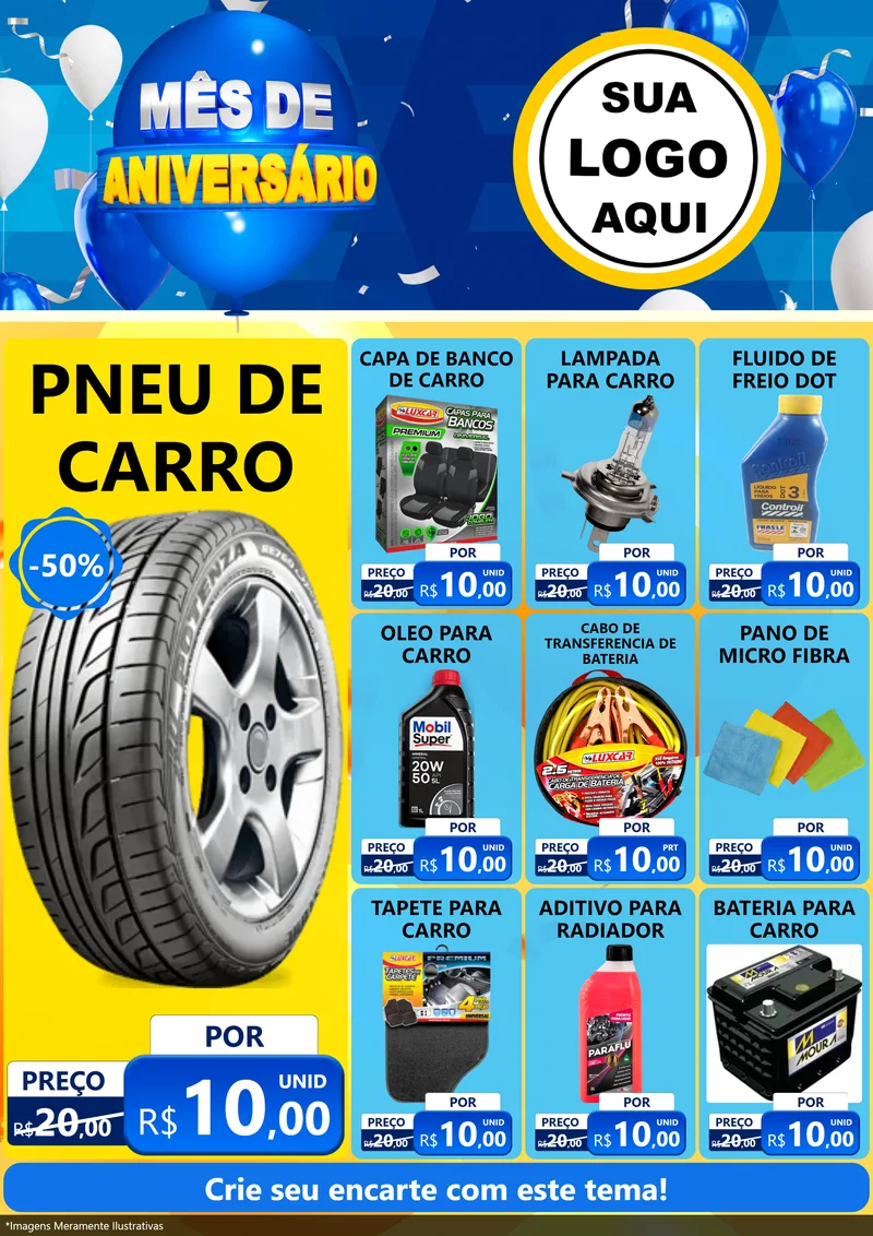 Modelo de Encarte para Encarte A4 Vertical com o tema Mês de Aniversário para Auto peças