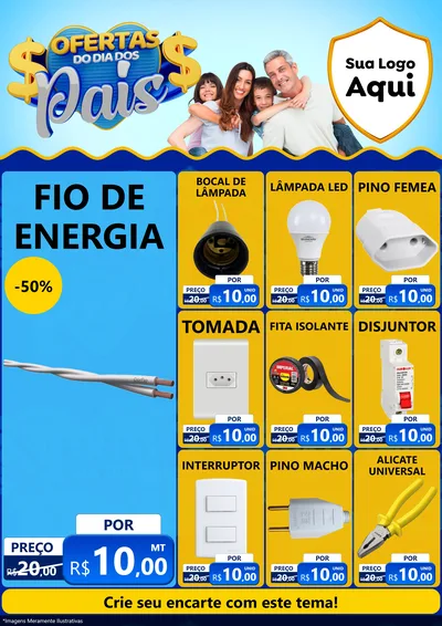 Modelo de Encarte para Encarte A4 Vertical com o tema Ofertas do Dia dos Pais para Materiais Elétricos