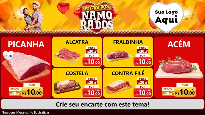 Modelo de TV para TV Horizontal com o tema Arraiá dos Namorados para Açougue