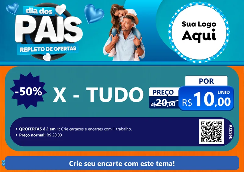 Modelo de Cartaz para Cartaz A4 Horizontal com o tema Dia Dos Pais Repleto de Ofertas para Hamburgueria
