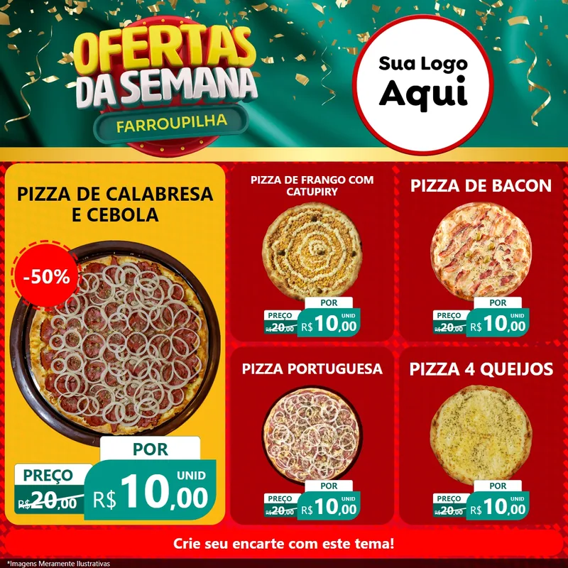 Modelo de Rede Social para Feed Facebook com o tema Ofertas da Semana Farroupilha para Pizzaria