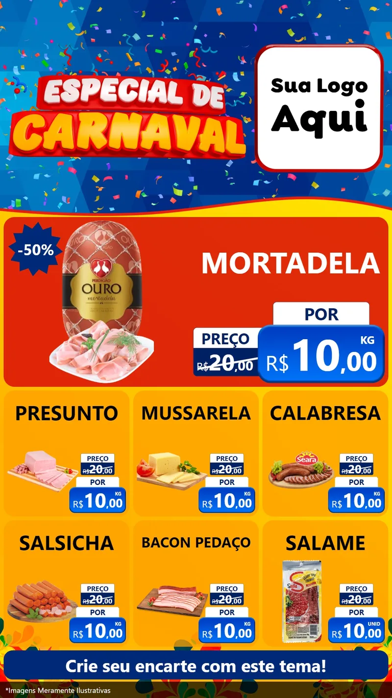 Modelo de Rede Social para Stories com o tema Especial de Carnaval para Frios e Laticínios